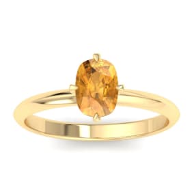 1 Carat Antique Cushion Shape Citrine Ring In 14K Yellow Gold