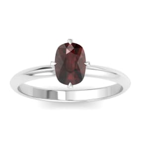 1 Carat Antique Cushion Shape Garnet Ring In 14K White Gold