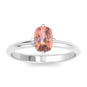 1 Carat Antique Cushion Shape Morganite Ring In 14K White Gold