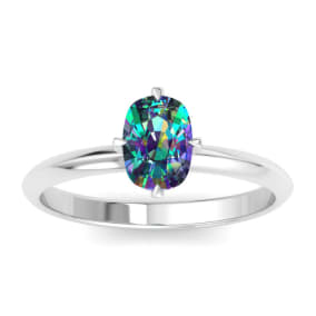 1 Carat Cushion Shape Mystic Topaz Ring In 14 Karat White Gold