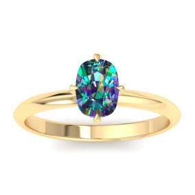 1 Carat Cushion Shape Mystic Topaz Ring In 14 Karat Yellow Gold