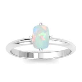 1 Carat Antique Cushion Shape Opal Ring In 14K White Gold
