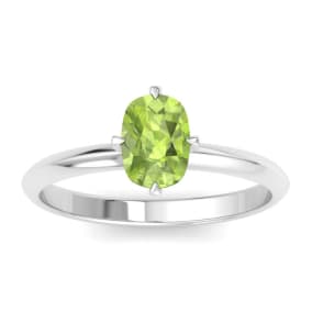 1 Carat Antique Cushion Shape Peridot Ring In 14K White Gold