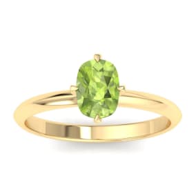1 Carat Antique Cushion Shape Peridot Ring In 14K Yellow Gold
