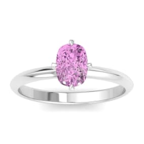 1 Carat Antique Cushion Shape Pink Topaz Ring In 14K White Gold
