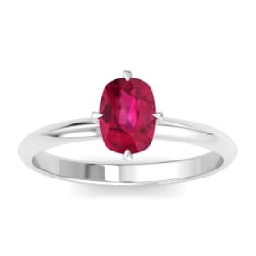 1 Carat Antique Cushion Shape Ruby Ring In 14K White Gold