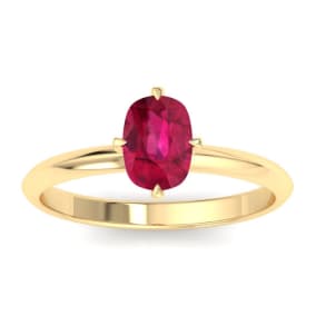 1 Carat Antique Cushion Shape Ruby Ring In 14K Yellow Gold