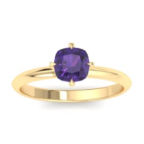 1 Carat Cushion Shape Amethyst Ring In 14K Yellow Gold