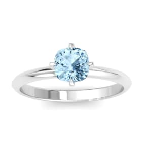 1 Carat Cushion Shape Aquamarine Ring In 14K White Gold