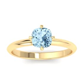 1 Carat Cushion Shape Aquamarine Ring In 14K Yellow Gold
