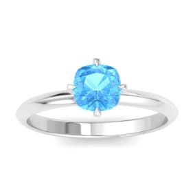 1 Carat Cushion Shape Blue Topaz Ring In 14K White Gold