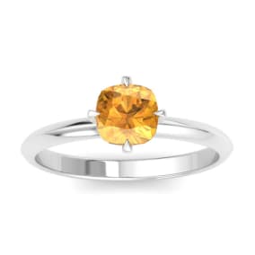 1 Carat Cushion Shape Citrine Ring In 14K White Gold