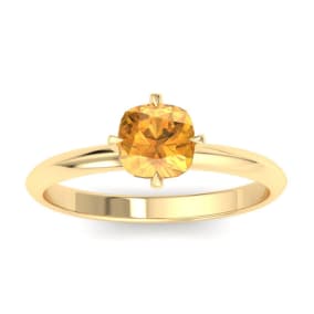 1 Carat Cushion Shape Citrine Ring In 14K Yellow Gold