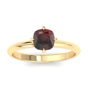 1 Carat Cushion Shape Garnet Ring In 14K Yellow Gold