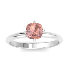 1 Carat Cushion Shape Morganite Ring In 14K White Gold