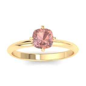 1 Carat Cushion Shape Morganite Ring In 14K Yellow Gold