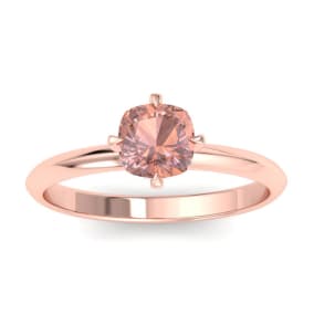 1 Carat Cushion Shape Morganite Ring In 14K Rose Gold