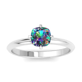 1 Carat Cushion Shape Mystic Topaz Ring In 14 Karat White Gold