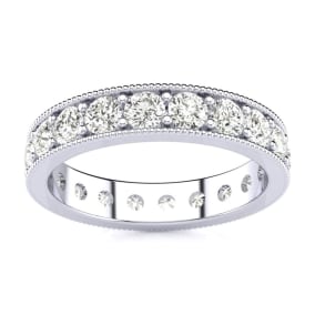 Eternity Ring Size 4 1 Carat Natural Round Diamond Milgrain Eternity Ring In 14 Karat White Gold