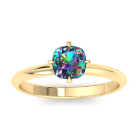 1 Carat Cushion Shape Mystic Topaz Ring In 14 Karat Yellow Gold