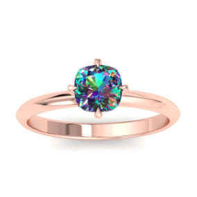 1 Carat Cushion Shape Mystic Topaz Ring In 14 Karat Rose Gold