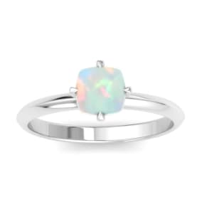 1 Carat Cushion Shape Opal Ring In 14K White Gold