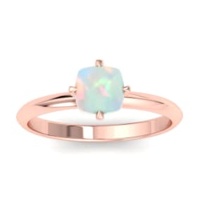 1 Carat Cushion Shape Opal Ring In 14K Rose Gold