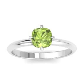 1 Carat Cushion Shape Peridot Ring In 14K White Gold