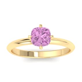1 Carat Cushion Shape Pink Topaz Ring In 14K Yellow Gold