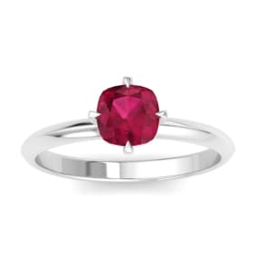 1 Carat Cushion Shape Ruby Ring In 14K White Gold