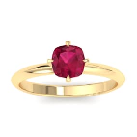1 Carat Cushion Shape Ruby Ring In 14K Yellow Gold