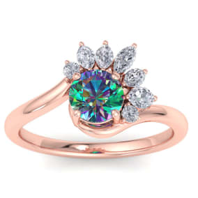 1-1/4 Carat Round Shape Mystic Topaz Ring With Marquise Crown In 14 Karat Rose Gold