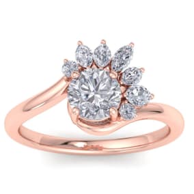 1 1/4 Carat Diamond Engagement Ring With Marquise Halo Crown In 14K Rose Gold