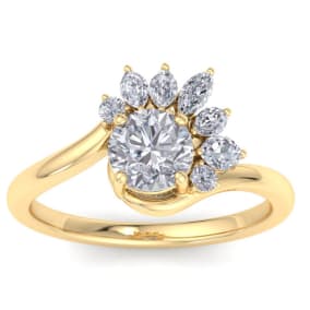 1 1/4 Carat Diamond Engagement Ring With Marquise Halo Crown In 14K Yellow Gold