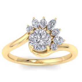 1 1/4 Carat Natural Diamond Engagement Ring With Marquise Halo Crown In 14K Yellow Gold