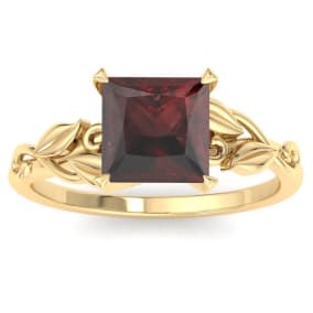 1 1/2 Carat Princess Shape Garnet Ornate Ring In 14K Yellow Gold