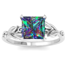 1-1/2 Carat Princess Shape Mystic Topaz Ring In 14 Karat White Gold