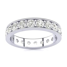 1 Carat Round Diamond Milgrain Eternity Ring In Platinum, Ring Size 4