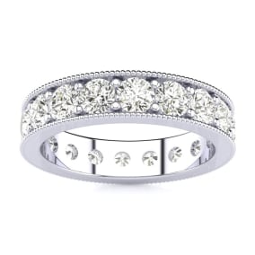 1 3/4 Carat Round Diamond Milgrain Eternity Ring In 14 Karat White Gold, Ring Size 4