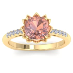 1-1/2 Carat Cushion Cut Morganite and Diamond Ring In 14K Yellow Gold