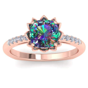 1-1/2 Carat Cushion Shape Mystic Topaz Ring and Diamonds In 14 Karat Rose Gold