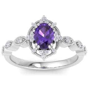 Amethyst Ring: 1 Carat Amethyst and Diamond Ring