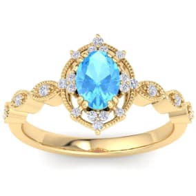 Blue Topaz Ring: 2 Carat Blue Topaz and Diamond Ring