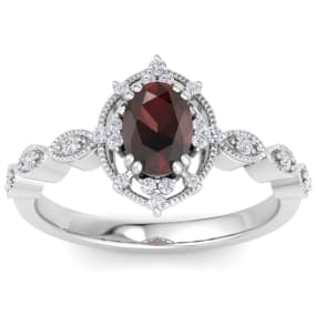 Garnet Ring: 2 Carat Garnet and Diamond Ring