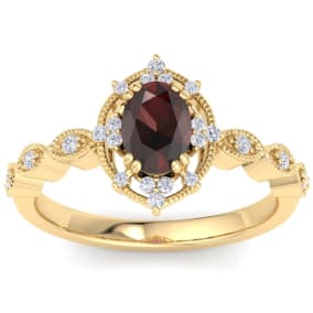 Garnet Ring: 2 Carat Garnet and Diamond Ring