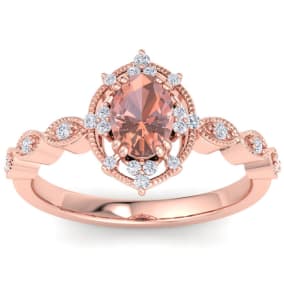 1 Carat Morganite and Halo Diamond Ring In 14K Rose Gold