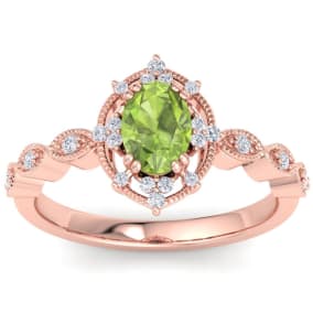 Peridot Ring: 2 Carat Peridot and Diamond Ring
