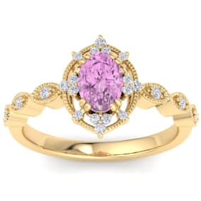 Pink Topaz Ring: 2 Carat Pink Topaz and Diamond Ring