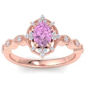 Pink Topaz Ring: 2 Carat Pink Topaz and Diamond Ring