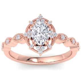 1 Carat Oval Shape Halo Diamond Engagement Ring In 14K Rose Gold